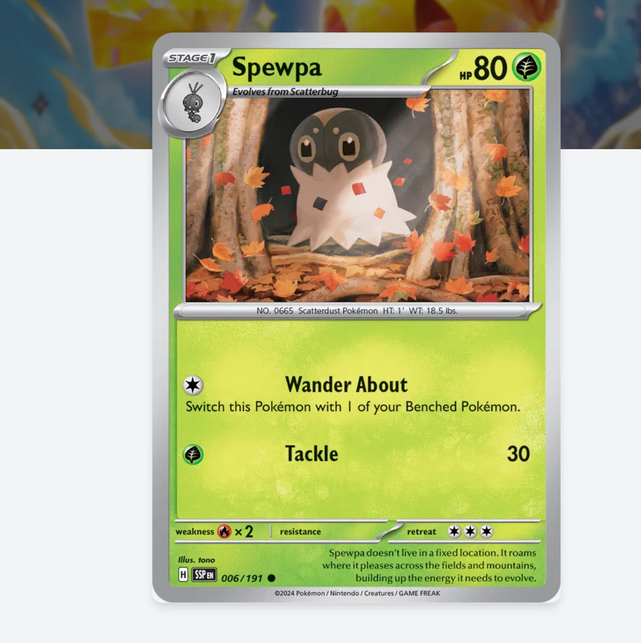 Pokemon: Spewpa 006/191 - SV08: Surging Sparks (Non-Holo) NM