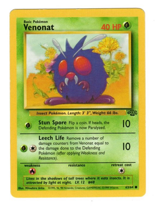 Venonat 63/64 Jungle Regular (Non-Holo) Pokemon Card - MP