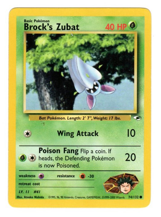Brock's Zubat 074/132 Gym Heroes Regular (Non-Holo) Pokemon Card - NM