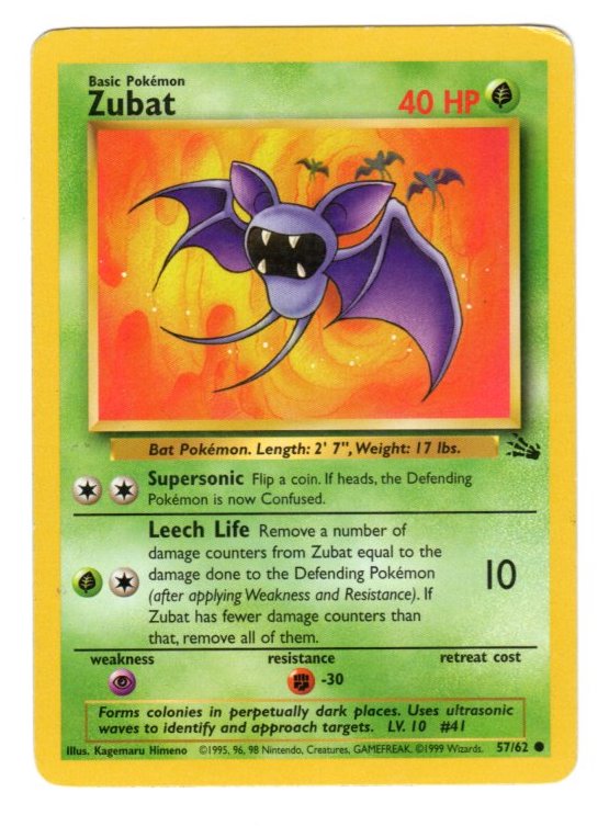 Zubat 57/62 - Fossil Regular (Non-Holo) Pokemon Card - MP