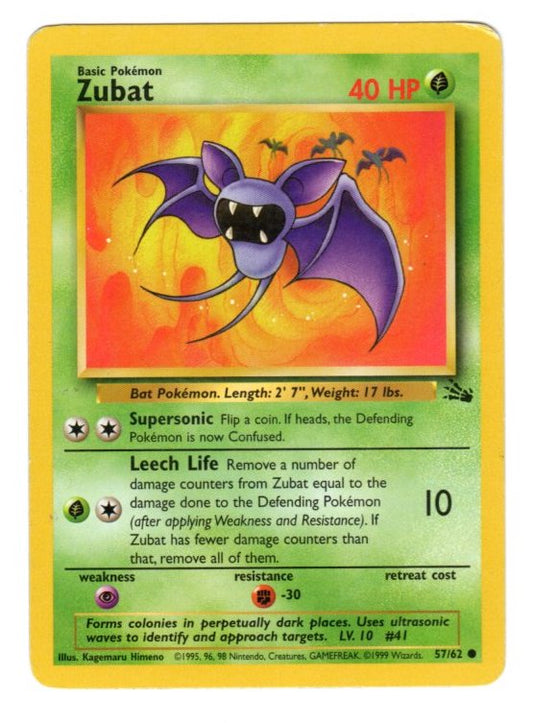 Zubat 57/62 - Fossil Regular (Non-Holo) Pokemon Card - MP