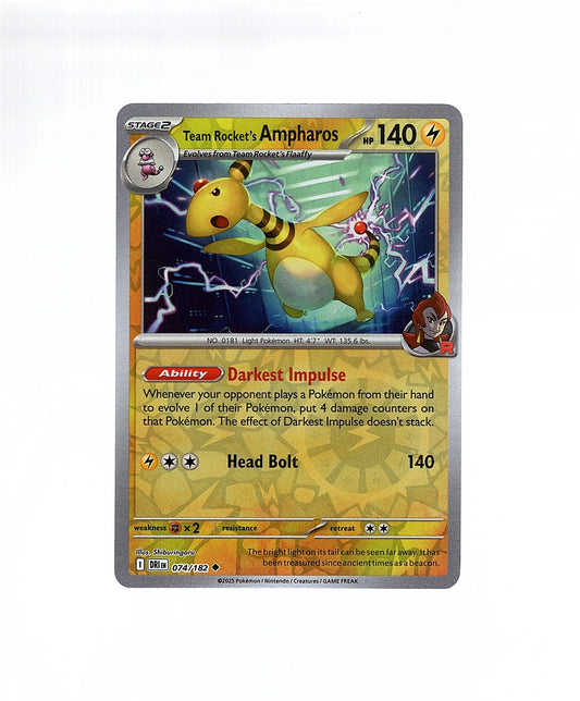 Team Rocket's Ampharos 074/182 Destined Rivals (Reverse Holo) Pokemon Card NM