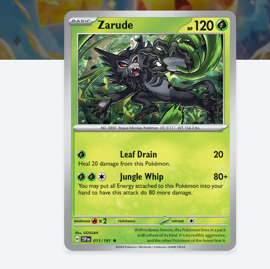 Pokemon: Zarude 011/191 - SV08: Surging Sparks (Holo-Rare) NM