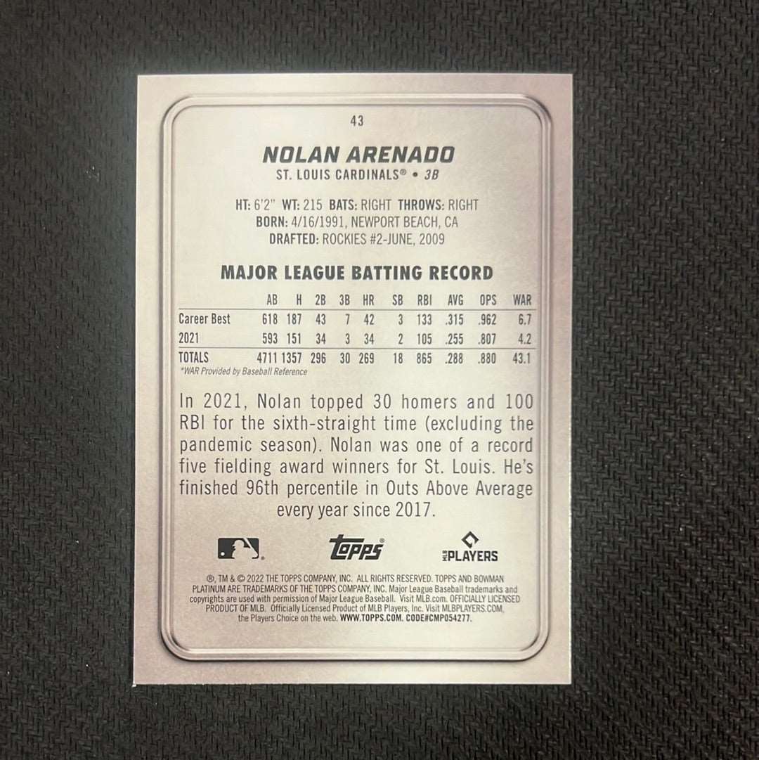 #43 Nolan Arenado - Cardinals • 3B - 2022 Bowman Platinum