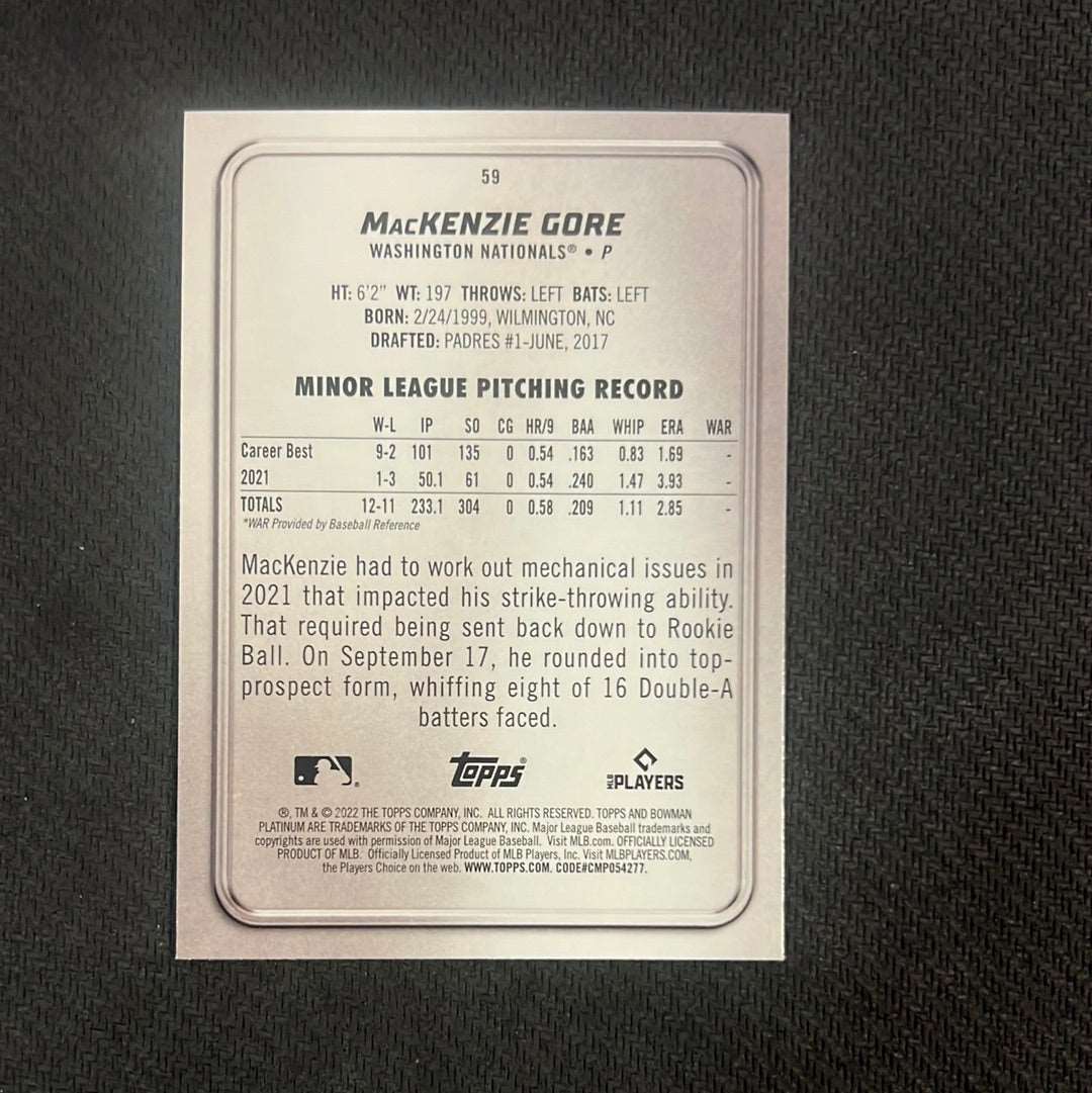 #59 MacKenzie Gore - Washington Nationals • P - 2022 Bowman Platinum