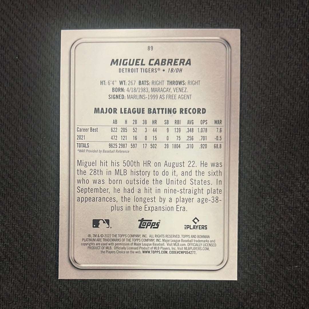 #89 Miguel Cabrera - Detroit Tigers • 1B/DH - 2022 Bowman Platinum
