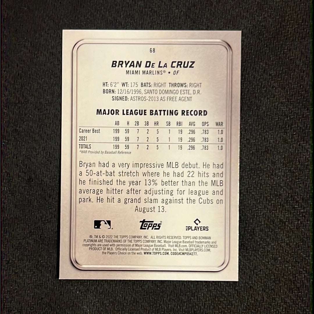 #68 RC - Bryan De La Cruz - Miami Marlins • OF - 2022 Bowman Platinum