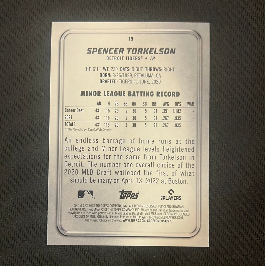 #19 Spencer Torkelson - Detroit Tigers • 1B - 2022 Bowman Platinum