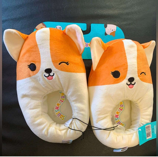 SQUISHMALLOW Regina Corgi SLIPPERS KELLYTOY Plush Dog Rare Adult Size Women
